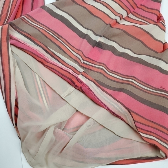 Trina Turk Sheer Pink Bell Sleeve Striped Boho Dress 2 - Picture 12 of 16